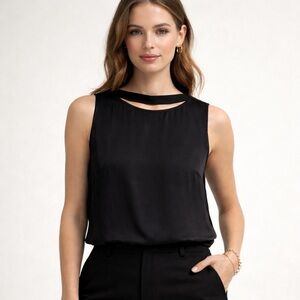 NWT Tibi Silk Black Cutout Neck Blouse Size 0